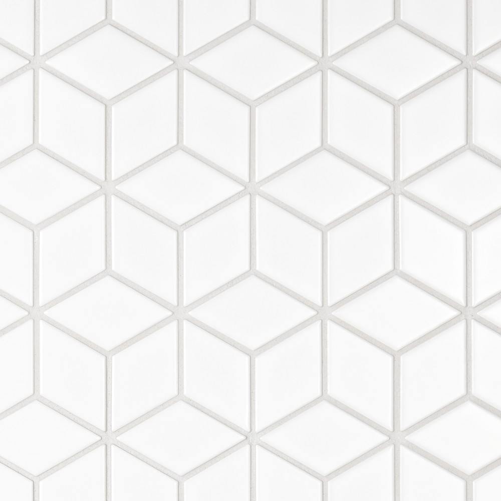 Metro Rhombus Matte White 10.5x12.13 Rhombus Porcelain Floor and Wall Digital Pattern