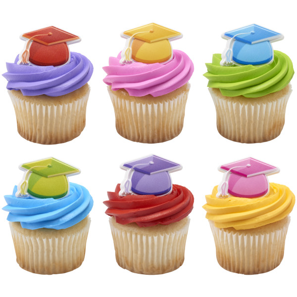 Bright Grad Hats Cupcake Rings