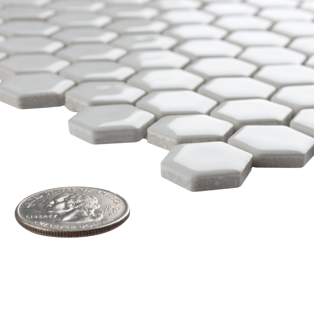 Sample – Colmena Hex Glossy White Porcelain Mosaic Tile
