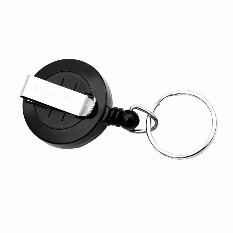 Standard Round ID Badge Reel with Belt Clip & Key Ring, Black