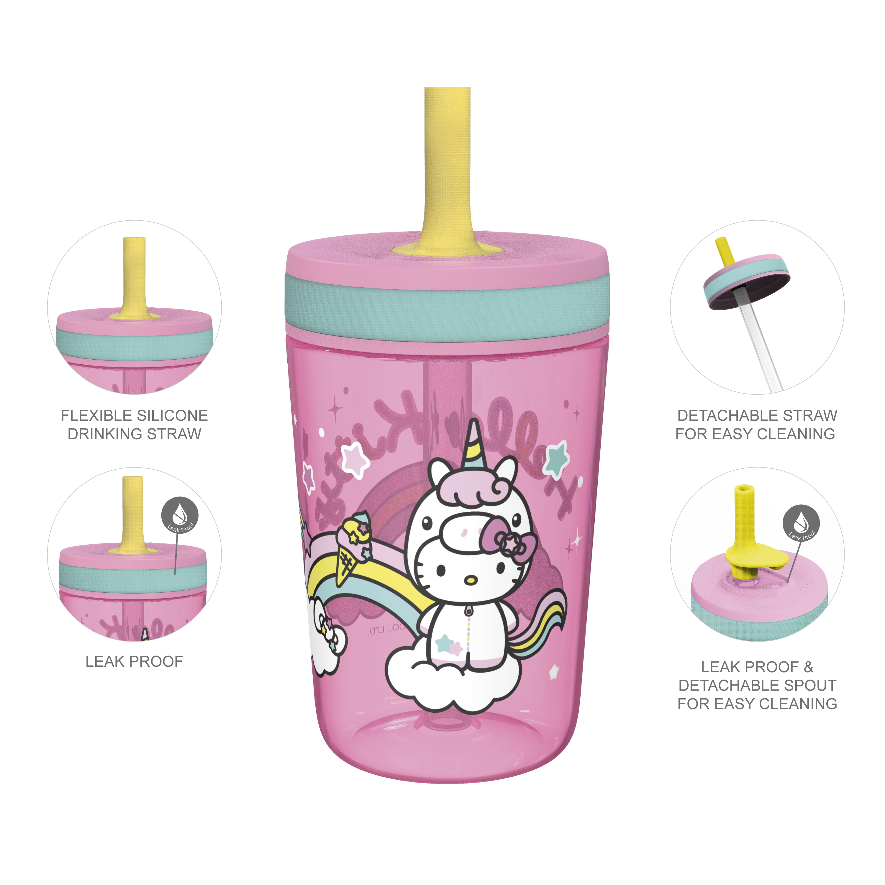 Sanrio 15  ounce Plastic Tumbler with Lid and Straw, Hello Kitty, 2-piece set slideshow image 4