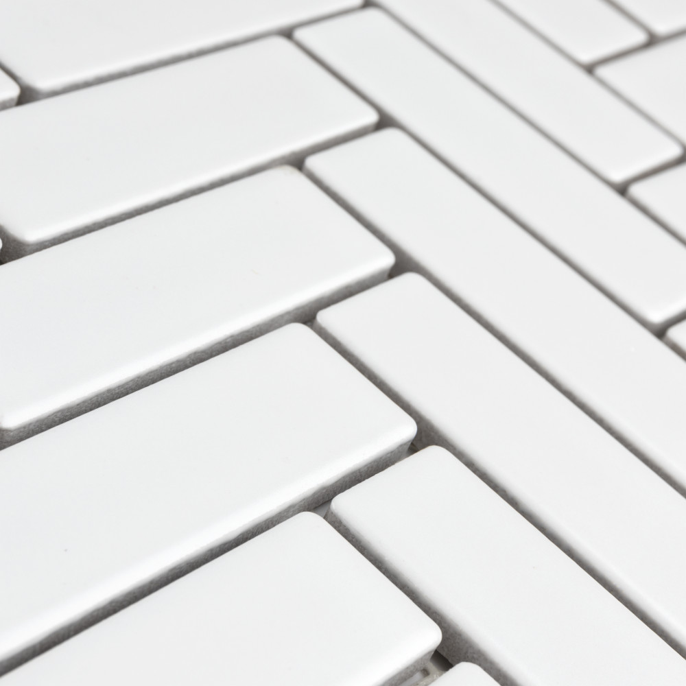 Metro Brick Herringbone Matte White 10-5/8 in. x 12-1/2 in. Porcelain Mosaic Tile