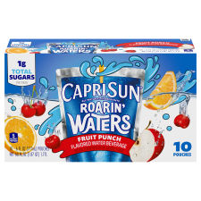 Capri Sun Roarin' Waters Fruit Punch Wave Naturally Flavored Water Beverage, 10 ct Box, 6 fl oz Drink Pouches