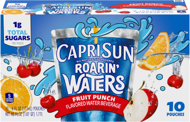 Capri Sun Roarin' Waters Fruit Punch Wave Naturally Flavored Water Beverage, 10 ct Box, 6 fl oz Drink Pouches