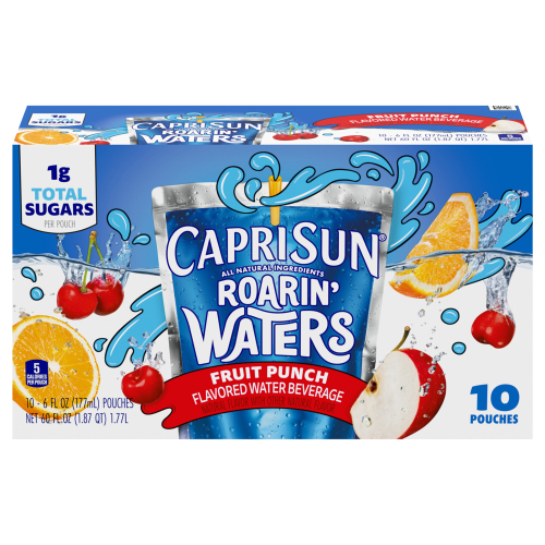 Capri Sun Roarin' Waters Fruit Punch Wave Naturally Flavored Water Beverage, 10 ct Box, 6 fl oz Drink Pouches Image