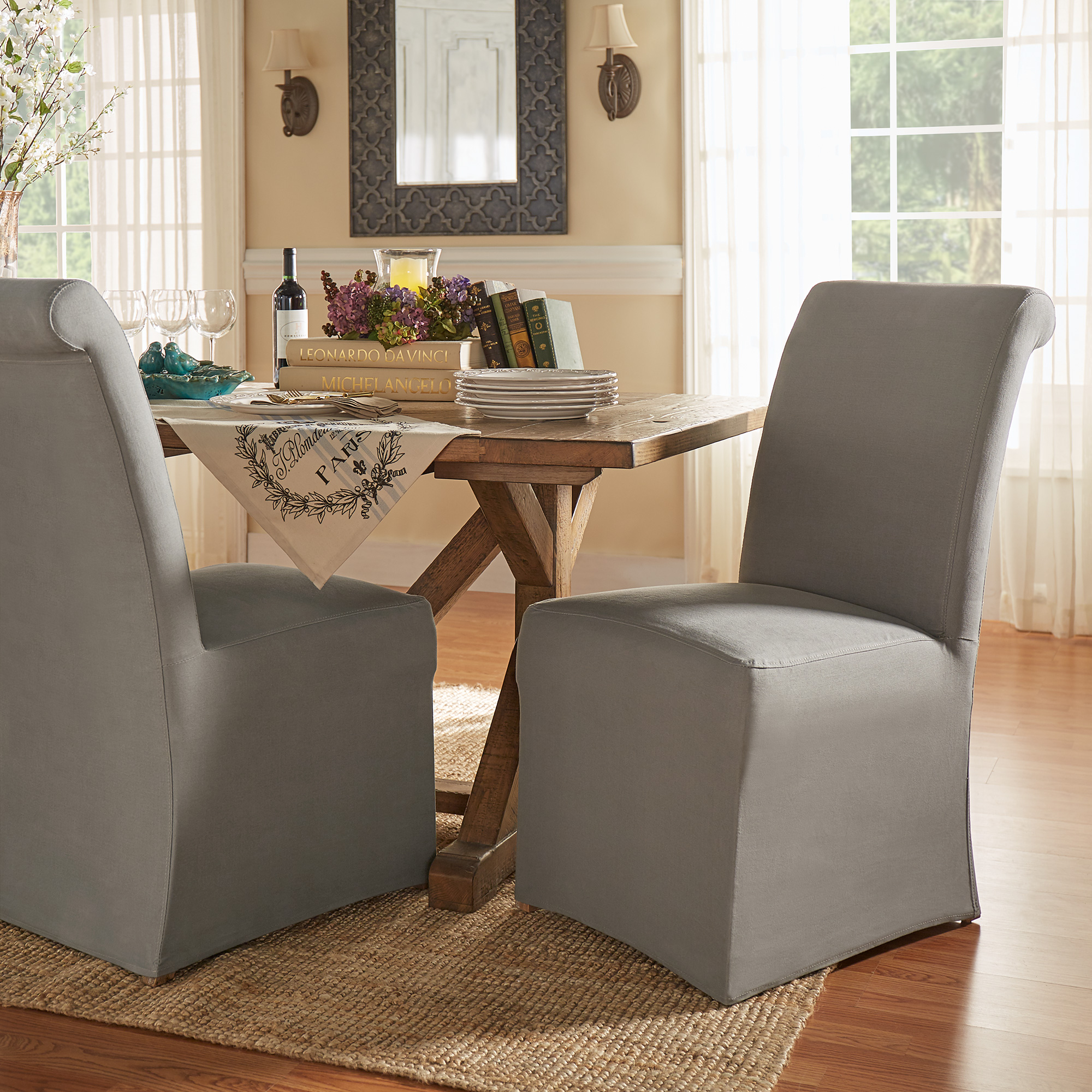 Slipcovered Rolled Back Parsons Chairs (Set of 2)