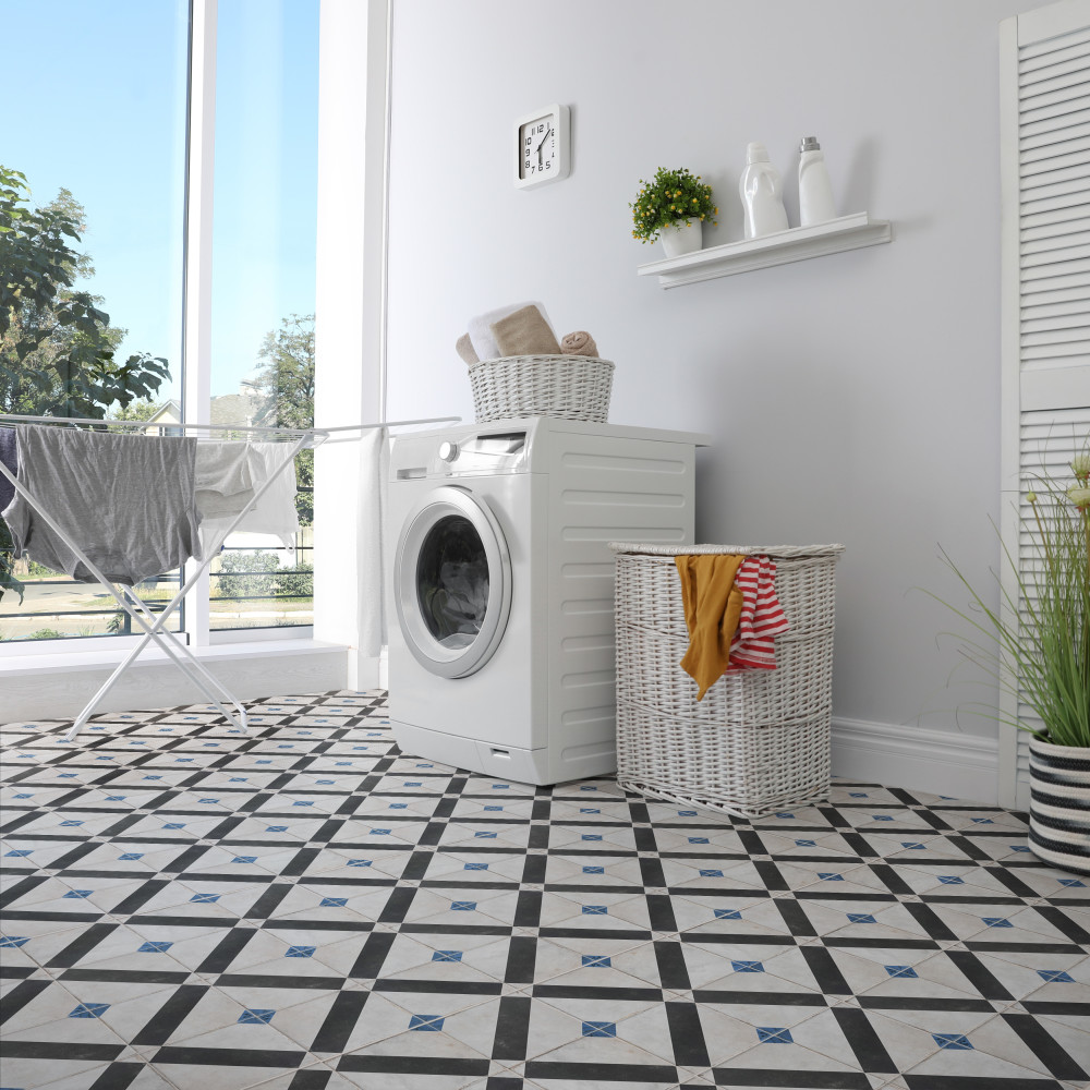 Renaissance Deco Indigo Frame 7-7/8 in. x 7-7/8 in. Porcelain Floor and Wall Tile