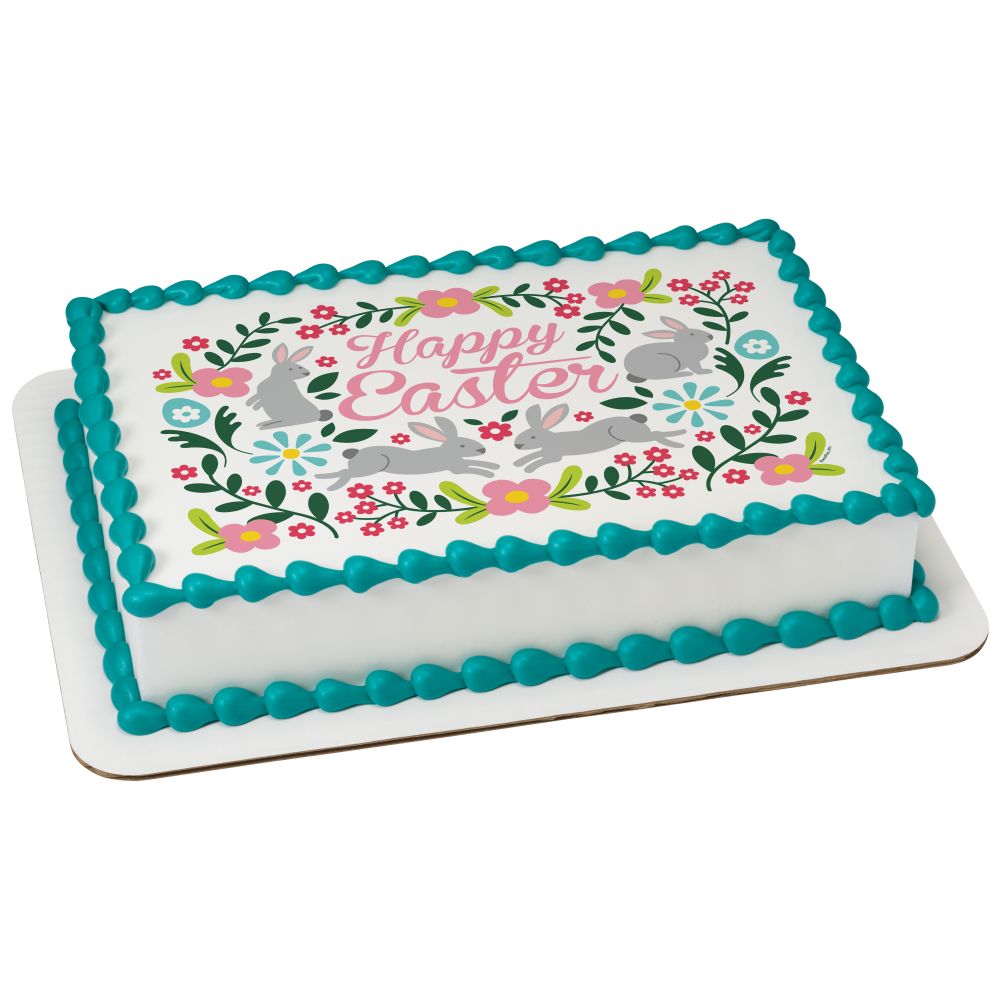 Image Cake Happy Easter Floral Bunnies