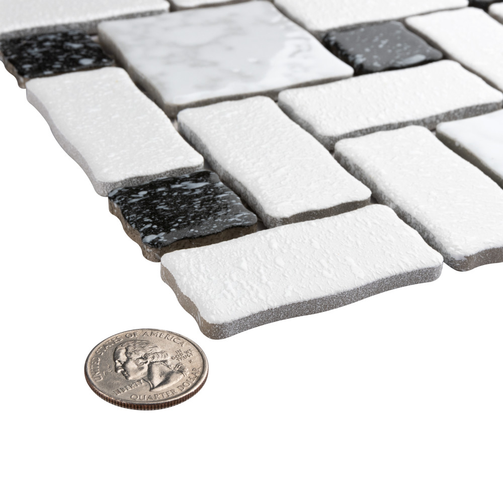 Sample – Academy White and Black Porcelain Mosaic Tile