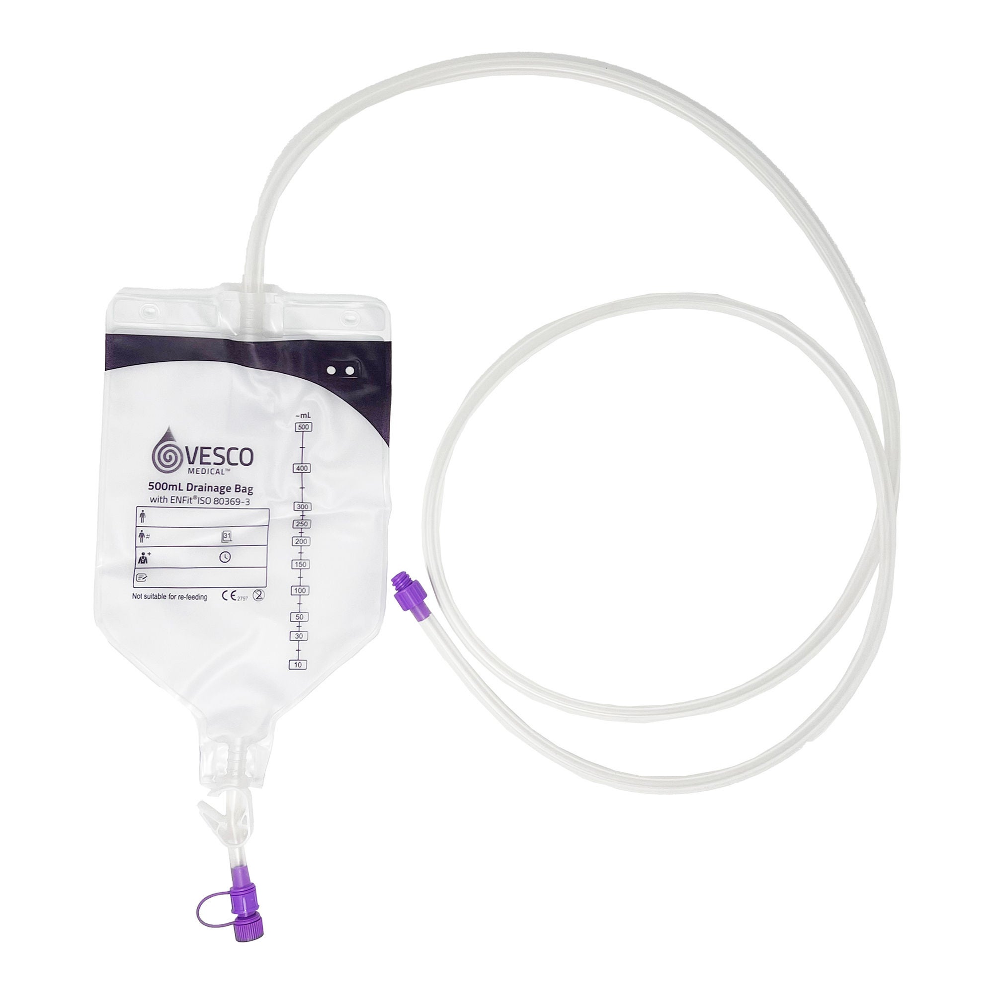 Vesco Medical BAG, DRAINAGE ENT W/ENFIT TUBING STR 150CM 60" (30/CS)