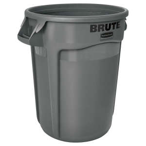 Rubbermaid Commercial, VENTED BRUTE®, 32 gal, Resin, Gray, Round, Receptacle