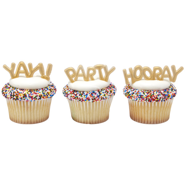 Mini Gold Balloon Words Cupcake Layon