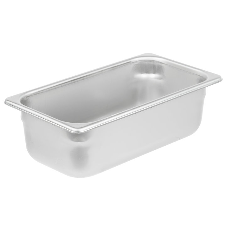 Third-size 4-inch-deep Super Pan® heavy-duty stainless steel steam table pan with flat corners