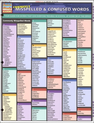 Commonly Misspelled Words QuickStudy Academic
