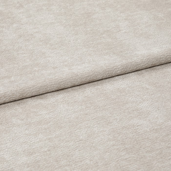 Beige textured fabric, folded with a horizontal overlap; soft, slightly napped surface; close-up, evenly lit view of neutral upholstery or drapery textile.