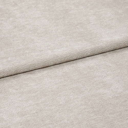 Beige textured fabric, folded with a horizontal overlap; soft, slightly napped surface; close-up, evenly lit view of neutral upholstery or drapery textile.