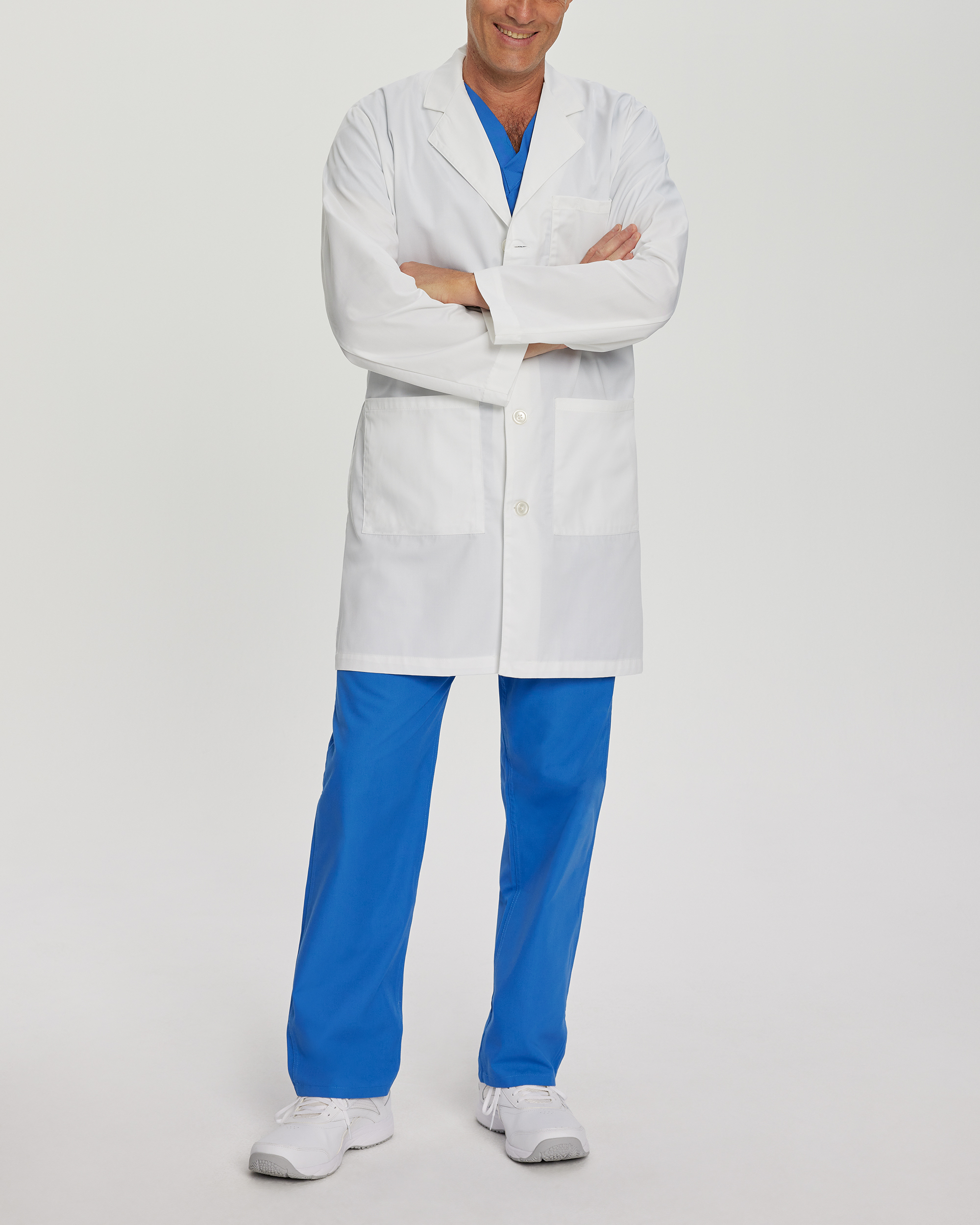 Landau Men&#8216;s 5-Pocket Full-Length White Coat-White Coats