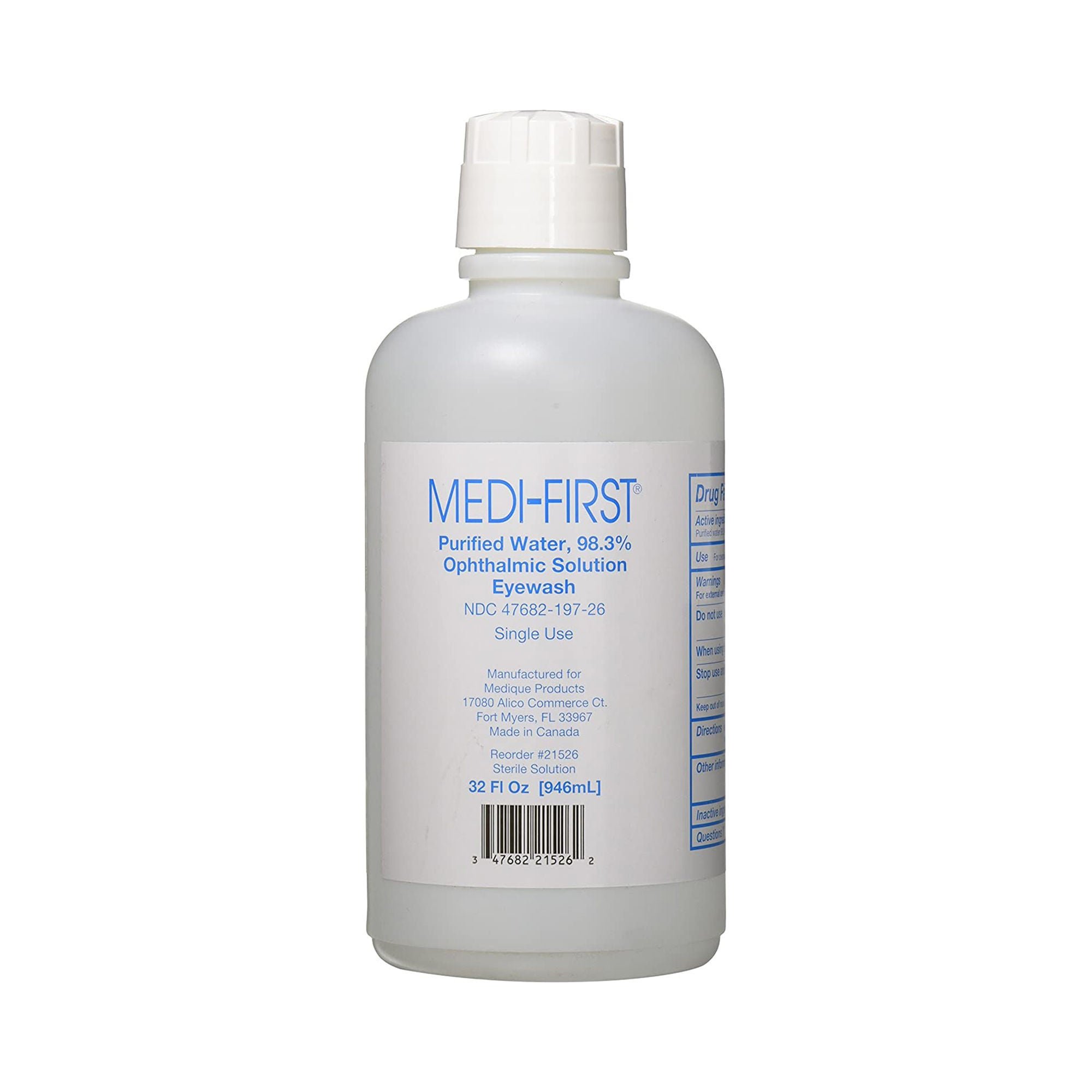 Medi-First® 98.3% Purified Water Ophthalmic Solution Eyewash, 1-quart Bottle