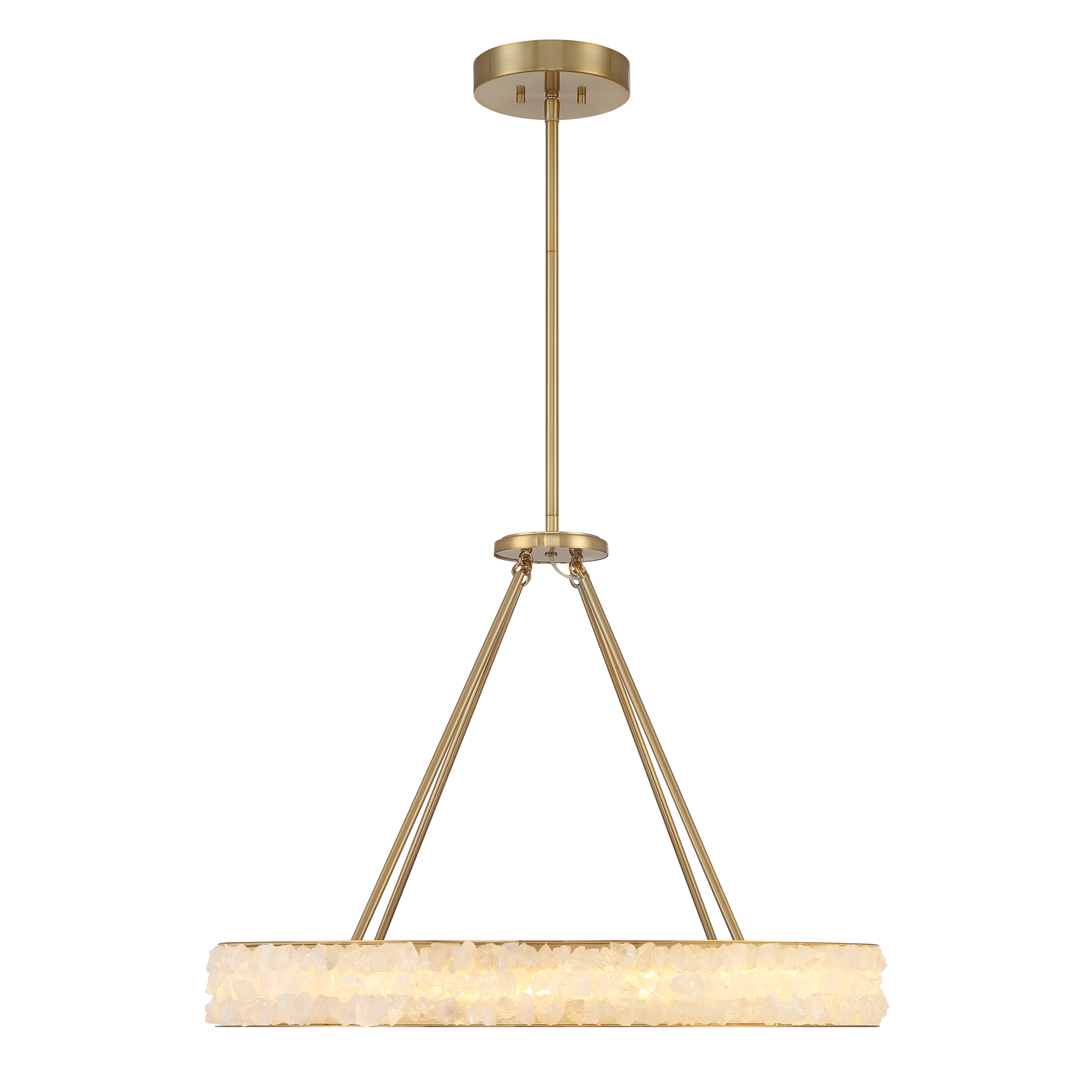 The Divinely chandelier combines natural quartz crystalline with contemporary brass metalwork, creating an elegant focal point. High-output LED technology delivers 4,406 lumens with exceptional color rendering. - alternate view