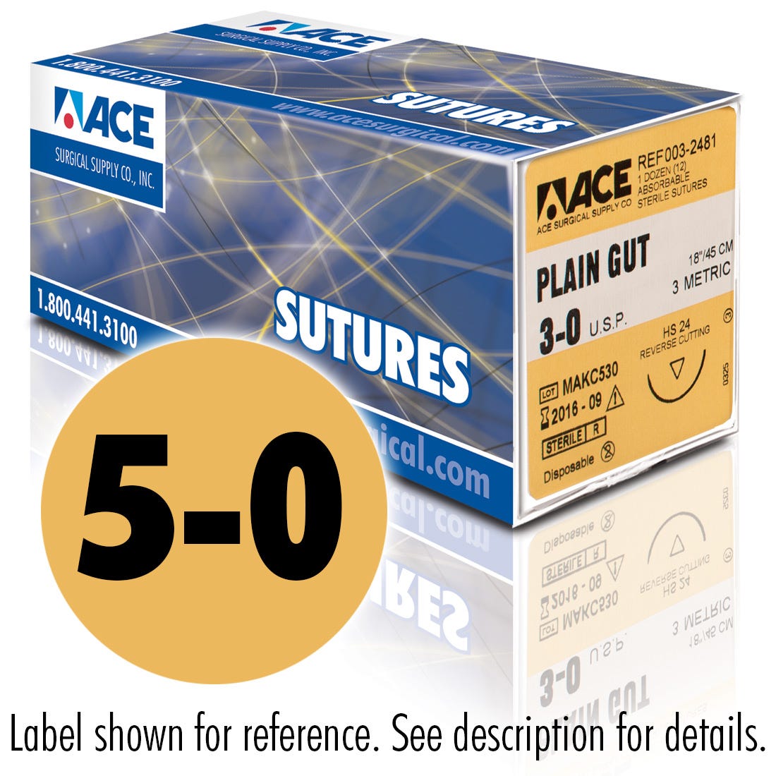 ACE 5-0 Plain Gut Sutures, DSM13, 18"- 12/Box