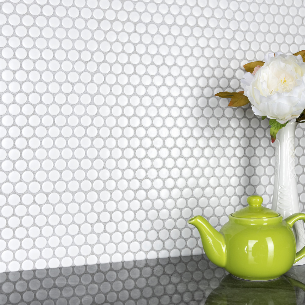 Metro Penny Matte White 9-3/4 in. x 11-1/2 in. Porcelain Mosaic Tile