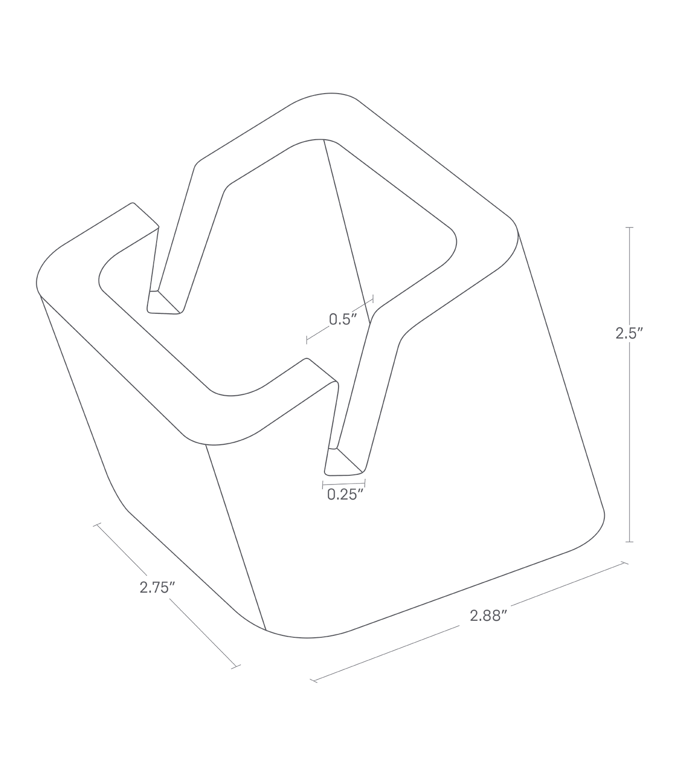 Dimension image for Tablet Stand on a white background with length of 2.88