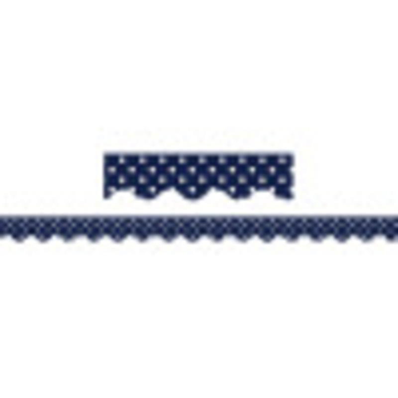 Navy Polka Dots Scalloped Border Trim, 35 Feet
