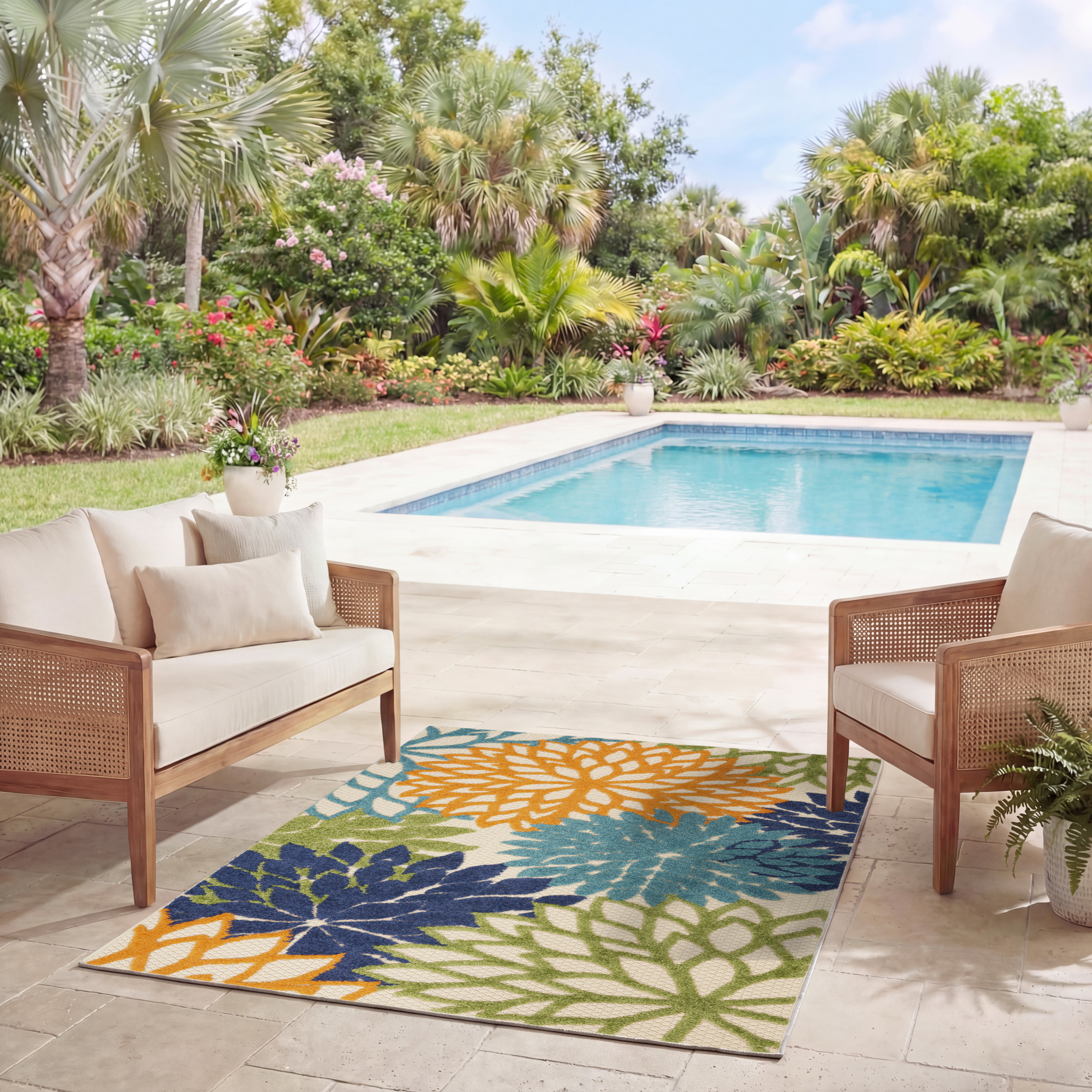 Nourison Aloha 5'3" x Square Multicolor Tropical Rug