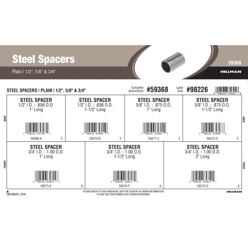 Plain Steel Spacers Assortment (1/2", 5/8" & 3/4" Inner diameter