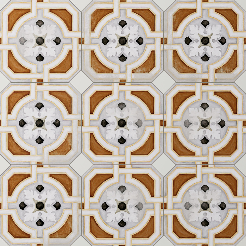 Vaudeville Octagon Deco Zimer with Taco Nacar 7-7/8 in. x 7-7/8 in. Porcelain Floor and Wall Tile