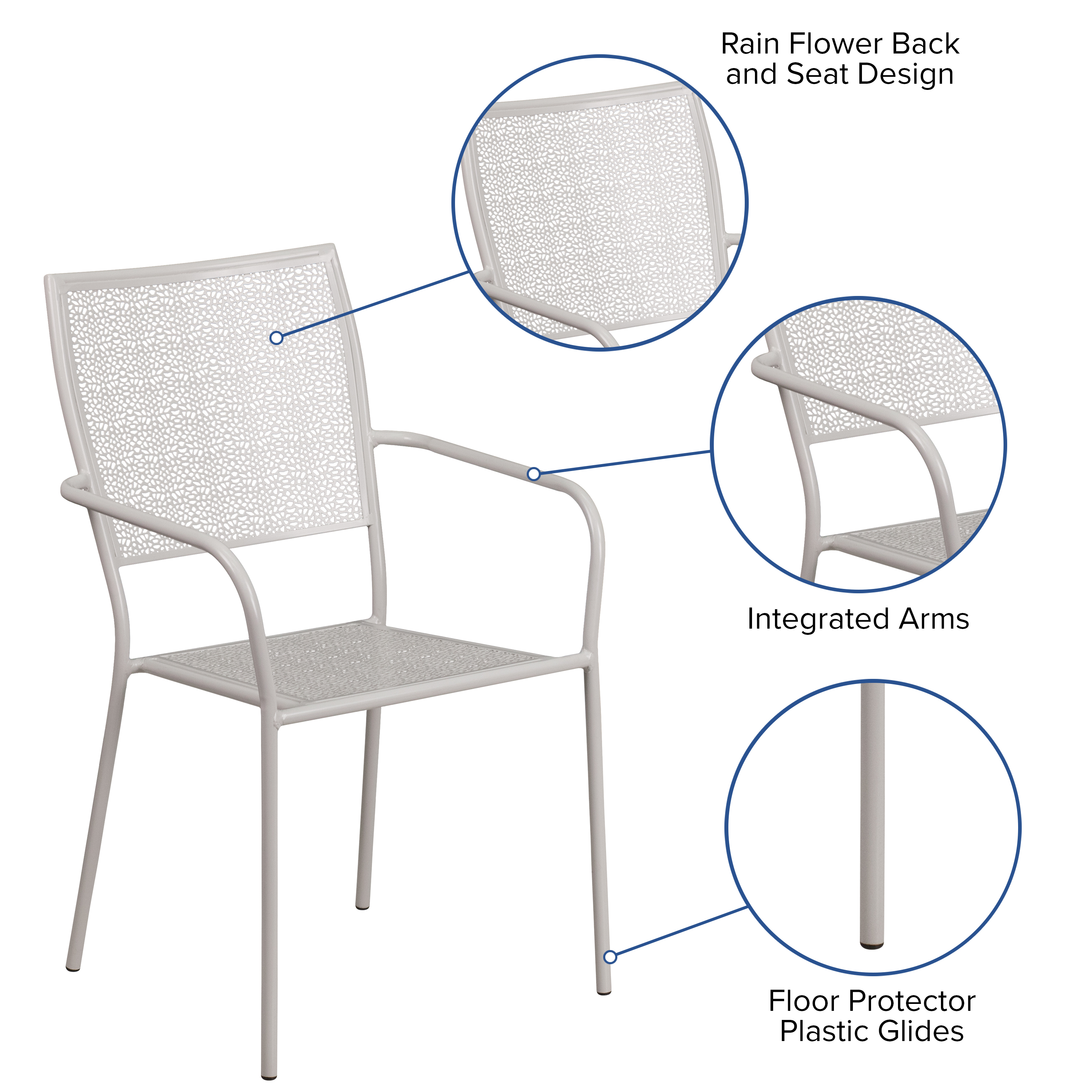 Commercial Grade Sky Blue Indoor-Outdoor Steel Patio Arm Chair with Square Back - Picture 54 of 61