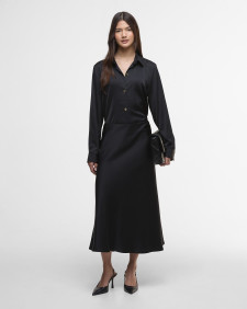 Kaia Satin Midi Skirt Black