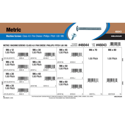 Class 4.8 Phillips Pan Cheese Metric Machine Screws Assortment (M6-1.00)