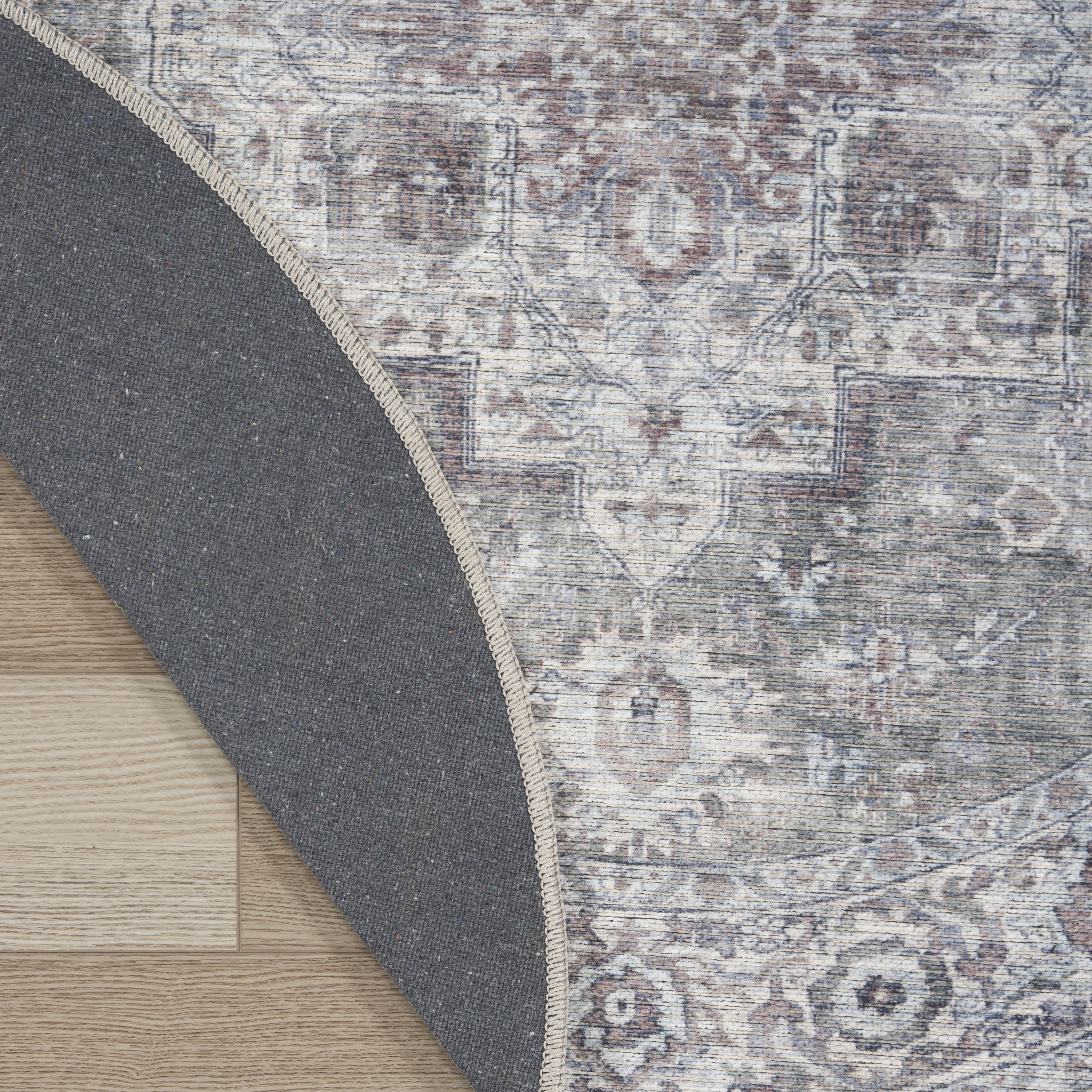 Nourison New Concept Washables 4' x Round Ivory Grey Vintage Indoor Rug