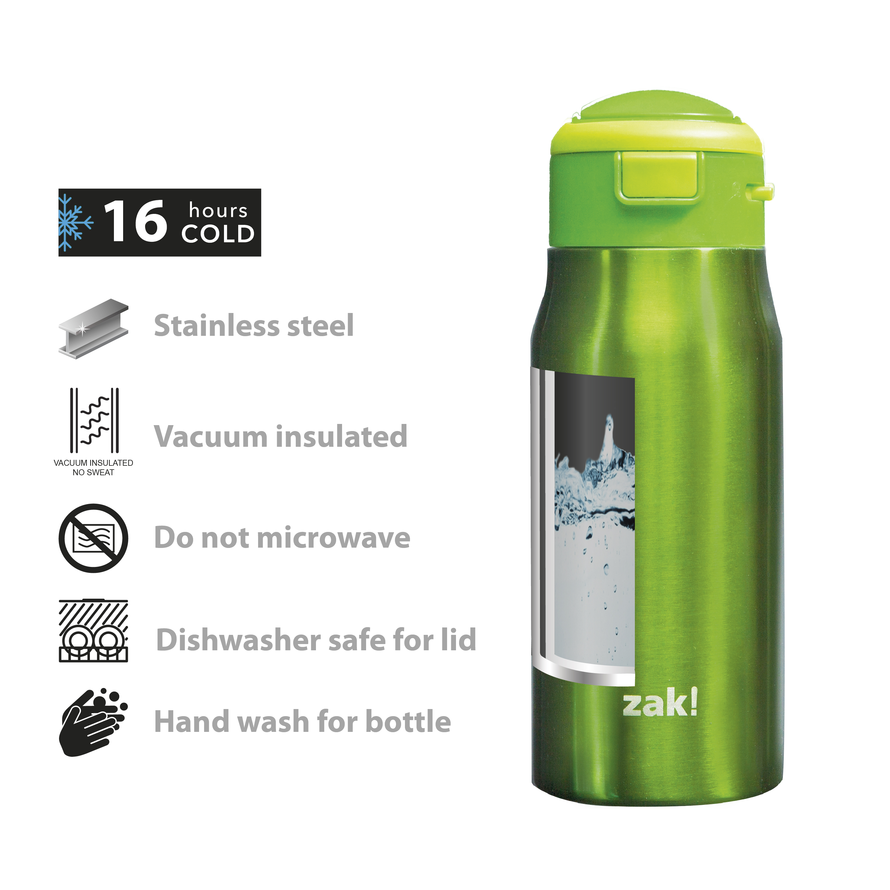 Mesa 13.5 ounce Double Wall Insulated Stainless Steel Water Bottle, Green slideshow image 6