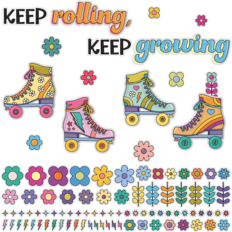 Happily Ever Elementary Retro Remix Keep Rolling, Keep Growing Bulletin Board Set, 103 Pieces