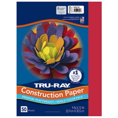 Tru-Ray Premium Heavyweight Construction Paper, Holiday Red, 9"x 12", 50 Sheets