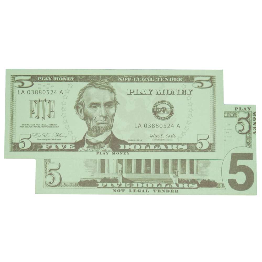 play money 5 bills set of 100 ctu7519