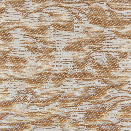 Beige-and-white jacquard woven curtain fabric, textured with abstract floral motifs; showing tight horizontal weave and raised pattern; close-up detail with even, neutral lighting and no visible room.