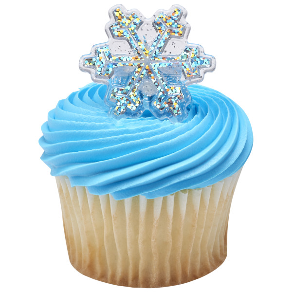 Holographic Glitter Snowflake Cupcake Rings