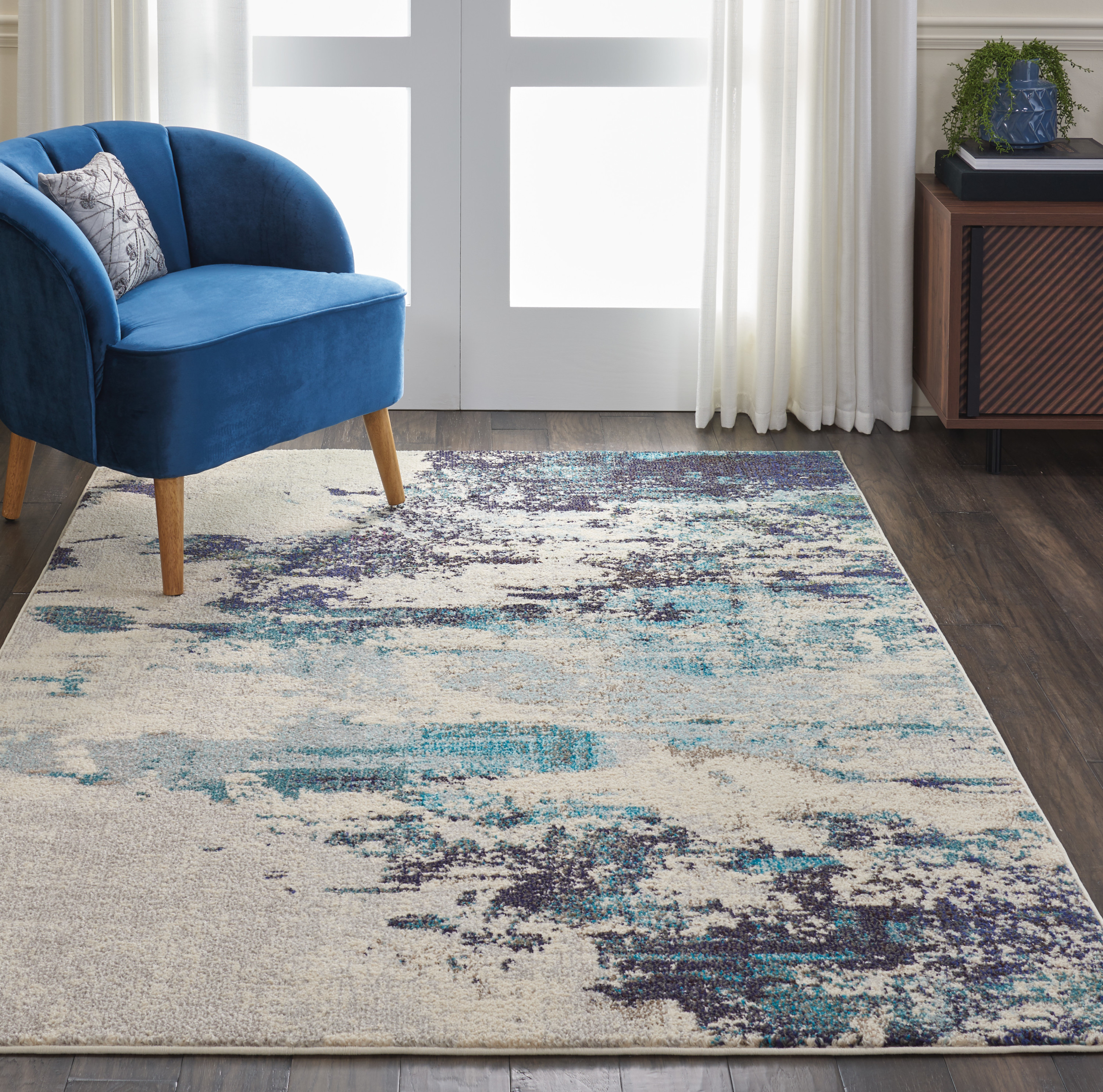 Nourison Celestial 5'3" x 7'3" Ivory Teal Blue Modern Indoor Rug