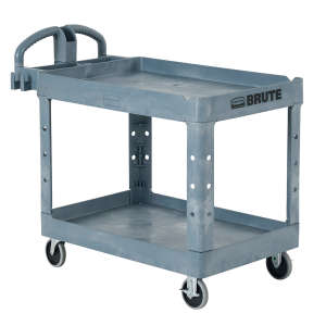 Rubbermaid Commercial, BRUTE® Heavy Duty Ergo Handle Utility Cart, Lipped Shelf, Medium, Black