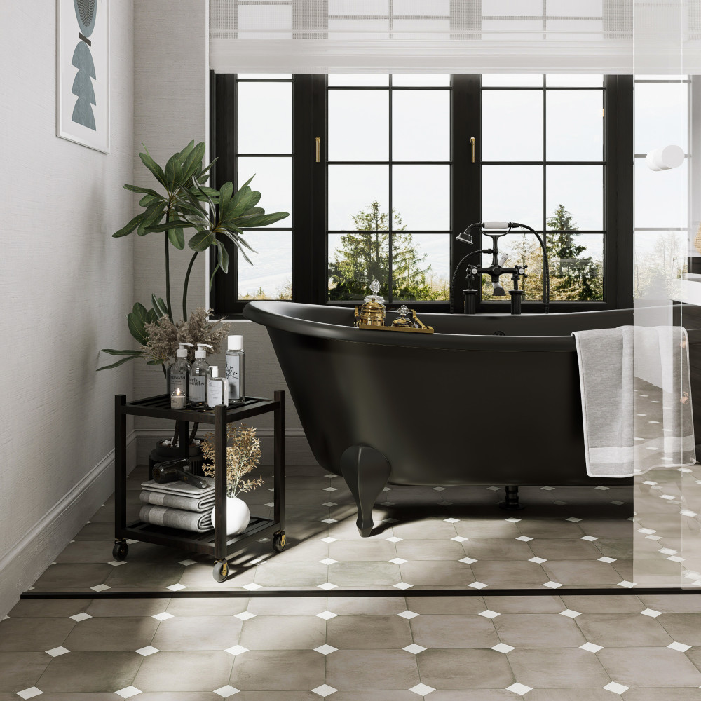 Laverton Octagon Grafito with Taco Nieve 7-7/8 in. x 7-7/8 in. Porcelain Floor and Wall Tile