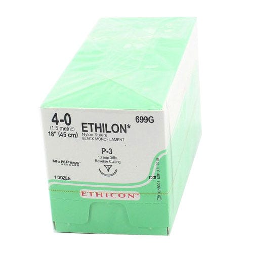 ETHILON® Nylon Black Monofilament Suture, 4-0, P-3, Precision Point-Reverse Cutting, 18" - 12/Box