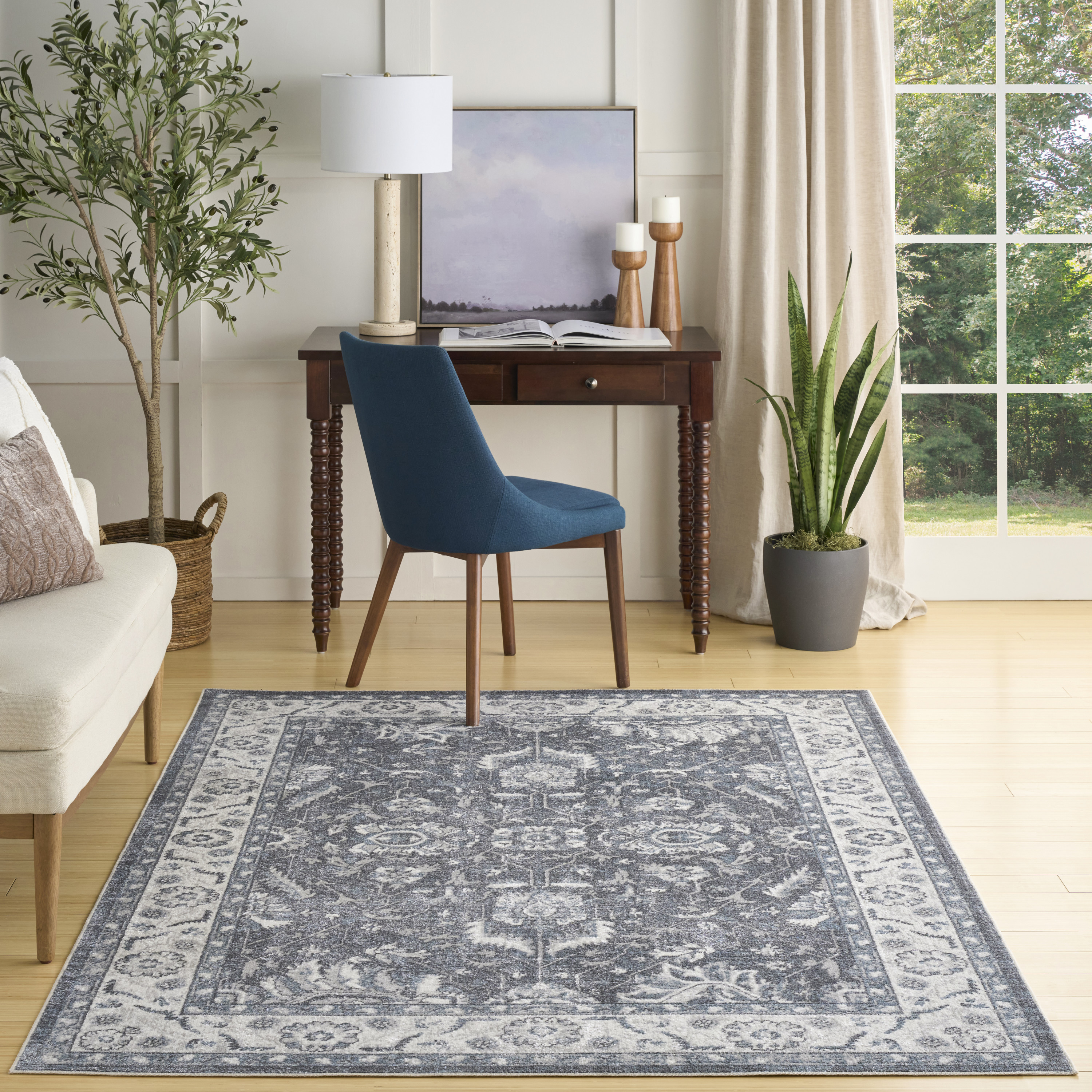 Nourison Astra Machine Washable 4' x 6' Slate Vintage Indoor Rug