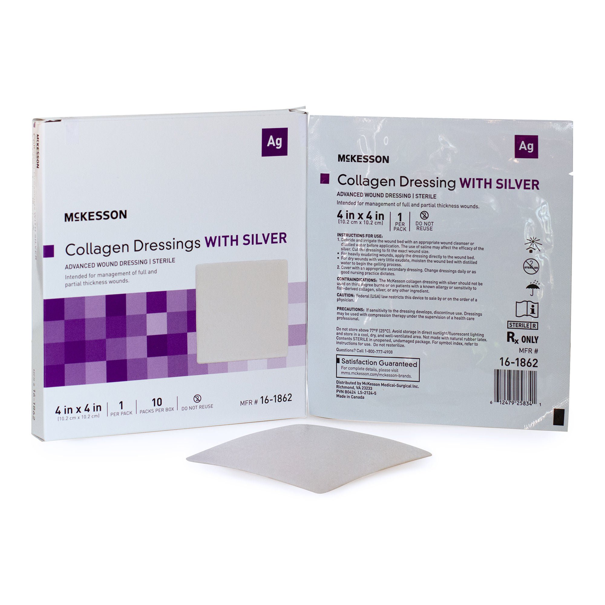 McKesson Silver Collagen Dressing, 4 x 4 Inch
