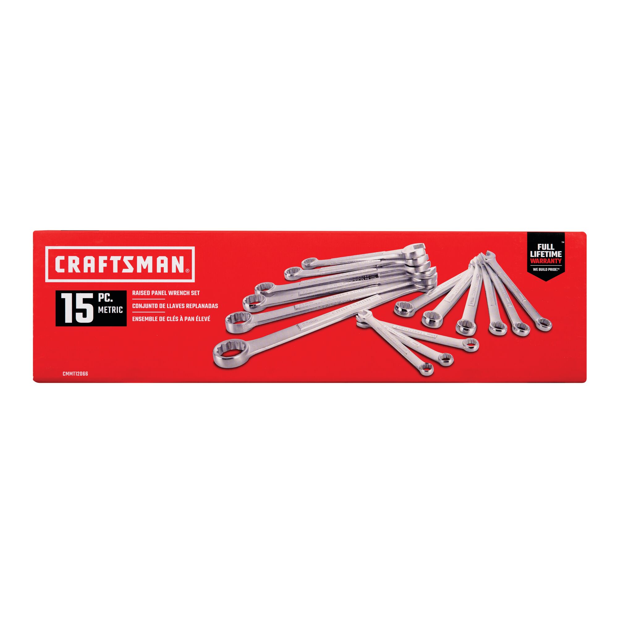 15 piece metric combination wrench set in cardboard box.