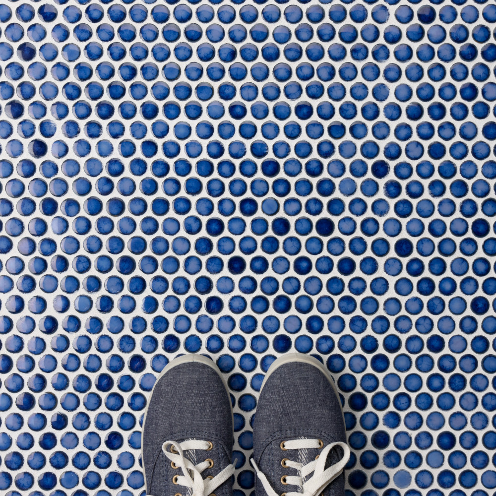 Hudson Penny Round Sapphire 11-7/8 in. x 12-5/8 in. Porcelain Mosaic Tile