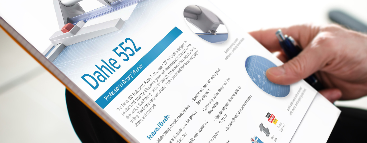 Specs & Information Take an in-depth look at each of Dahle's products by downloading these helpful information sheets that include full descriptions, features, and specifications.