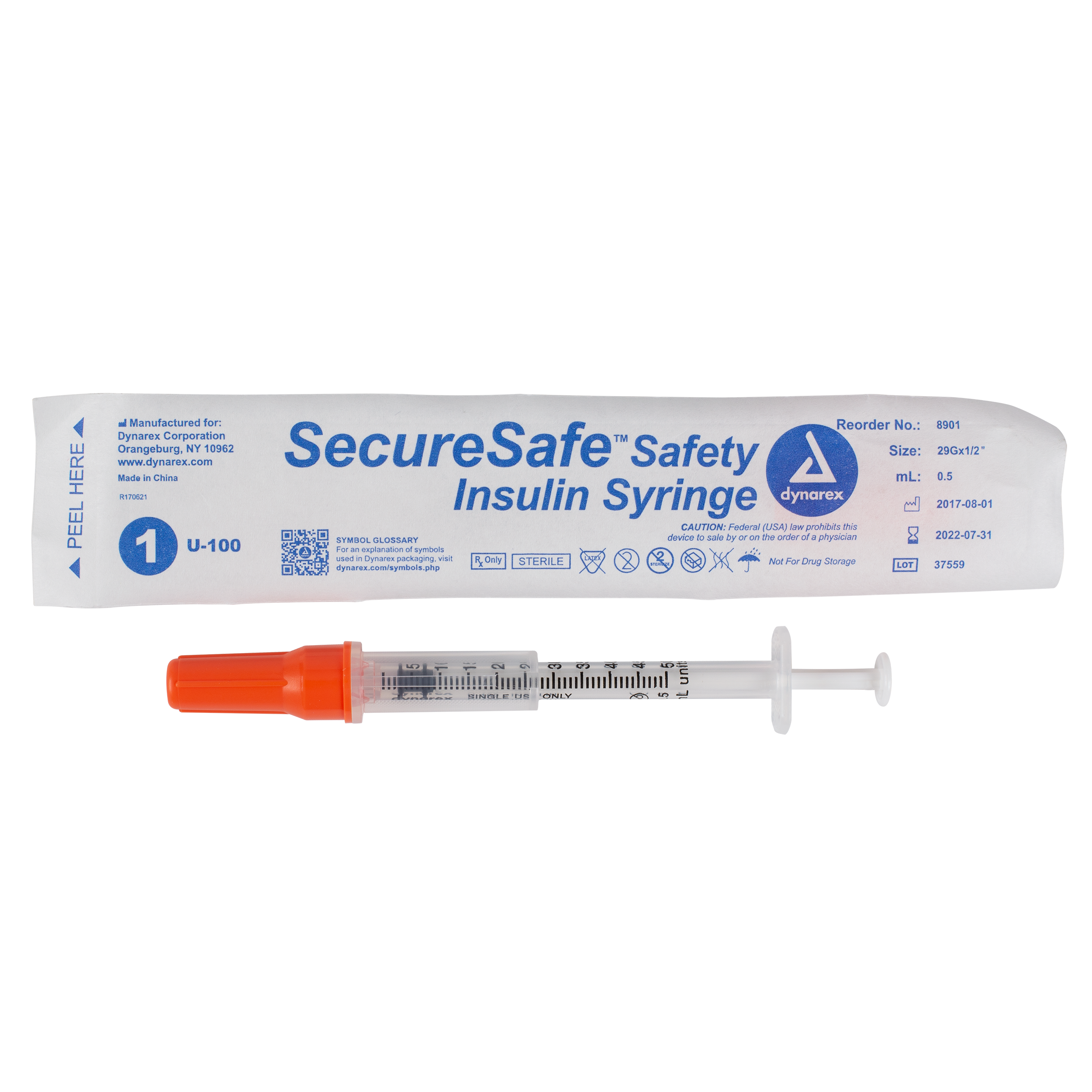 SecureSafe™ Safety Insulin Syringe - .5cc - 29G, 1/2